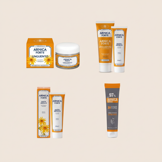 Arnica, 5 original products, light orange background