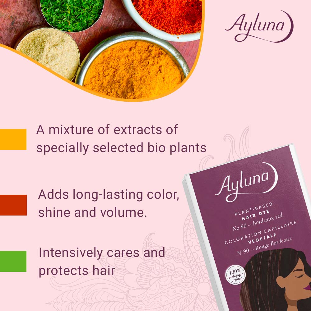 AYLUNA Plant-Based Hair Dye No. 90. Bordeaux red