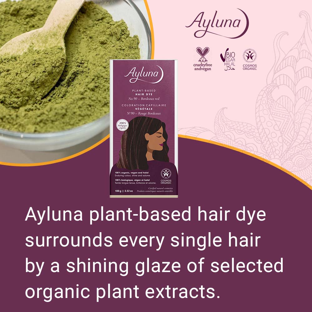 AYLUNA Plant-Based Hair Dye No. 90. Bordeaux red