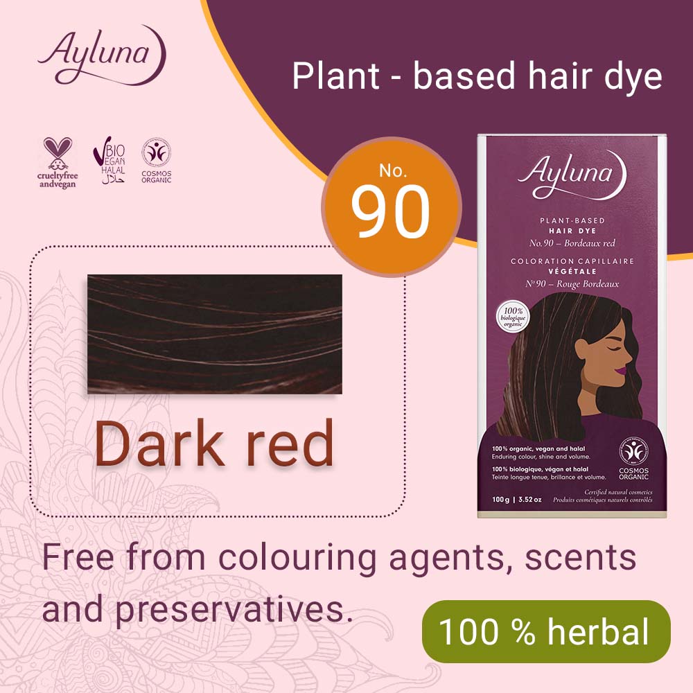 AYLUNA Plant-Based Hair Dye No. 90. Bordeaux red