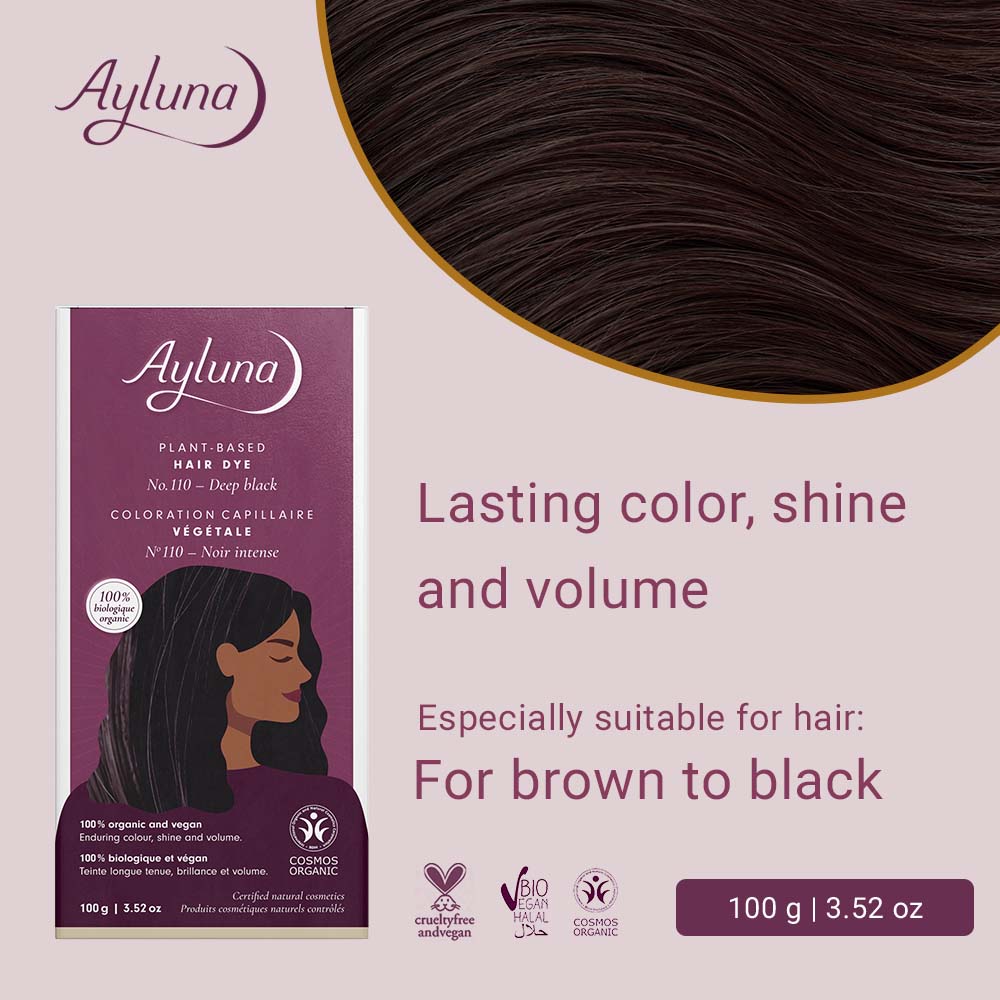 AYLUNA Plant-Based Hair Dye No. 110. Deep black