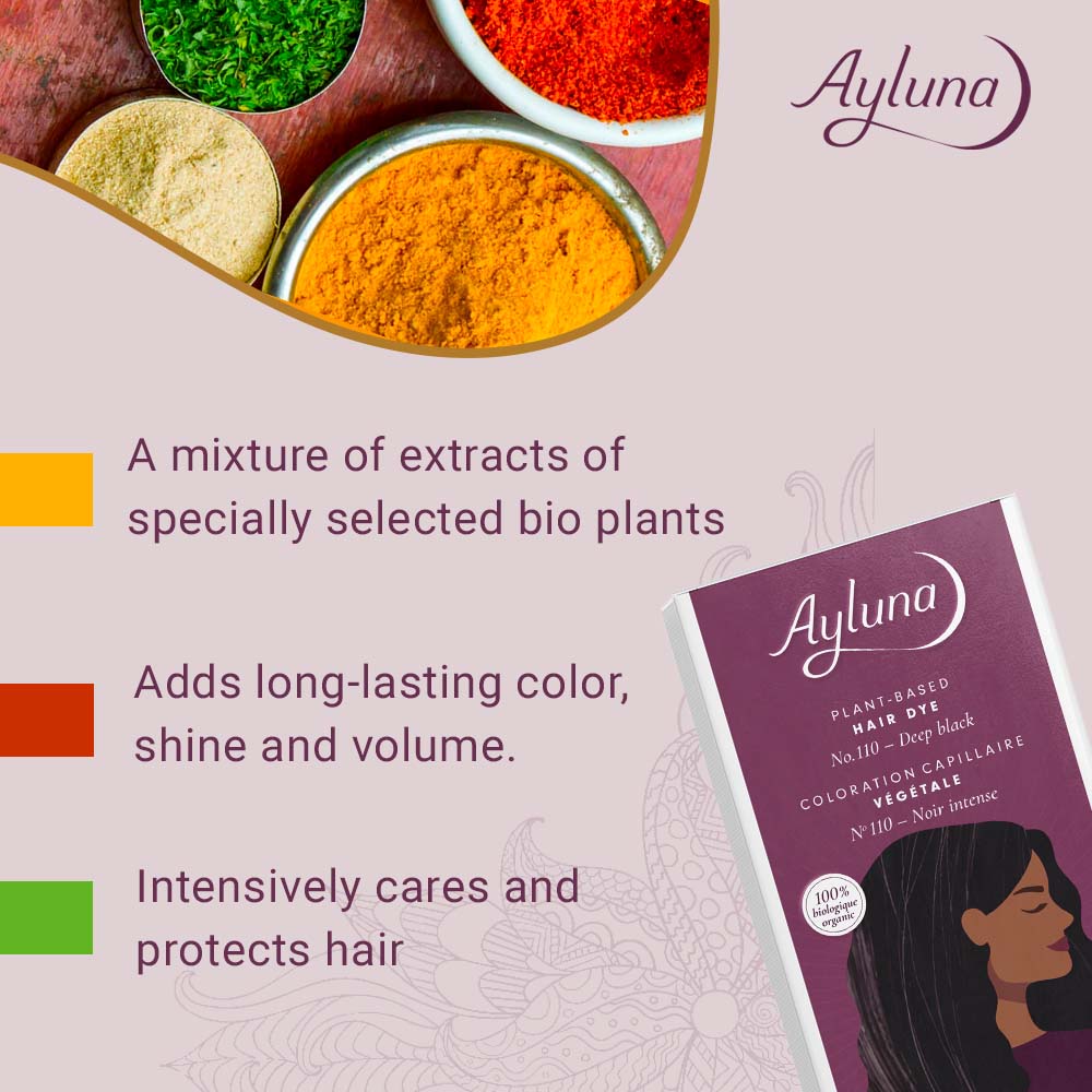 AYLUNA Plant-Based Hair Dye No. 110. Deep black