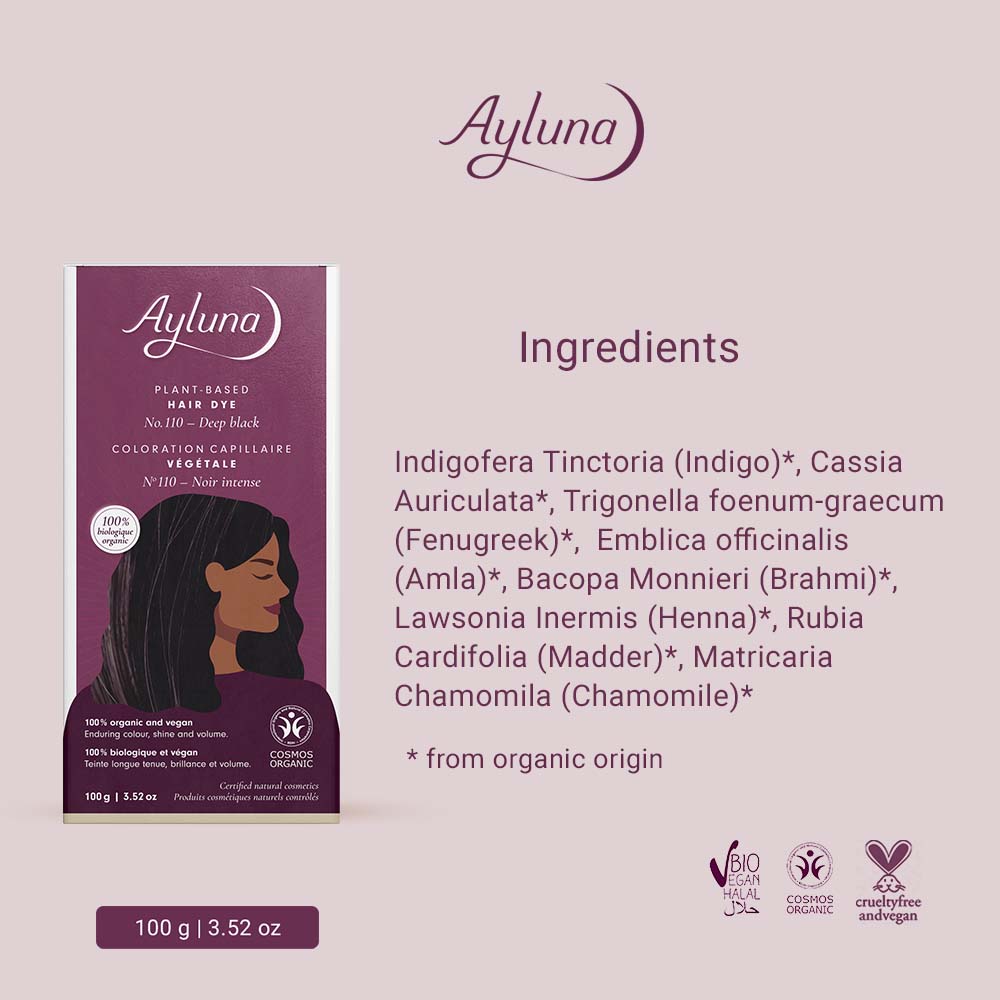 AYLUNA Plant-Based Hair Dye No. 110. Deep black