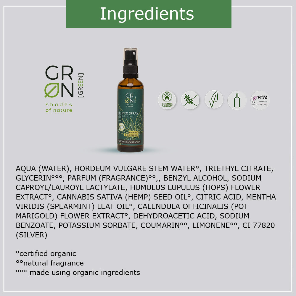 GRN Gentlemen's Organic Deo Spray Hemp & Hops