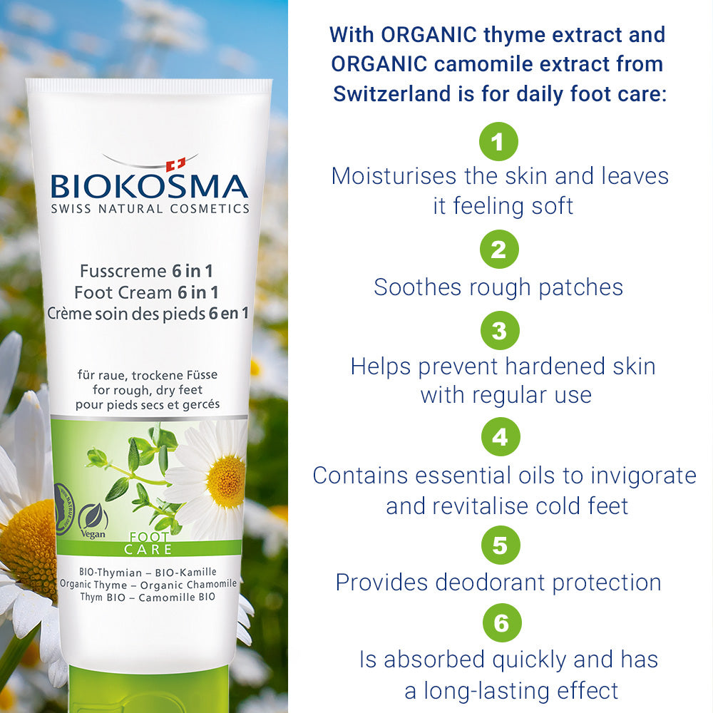 BIOKOSMA Foot Cream 6 in 1 Organic Thyme/Chamomile