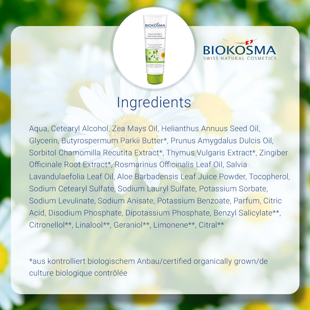 BIOKOSMA Foot Cream 6 in 1 Organic Thyme/Chamomile