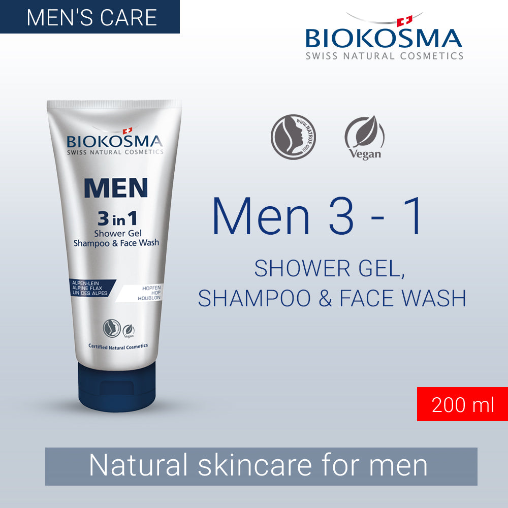 BIOKOSMA Men 3 in 1 shower gel & shampoo & face wash