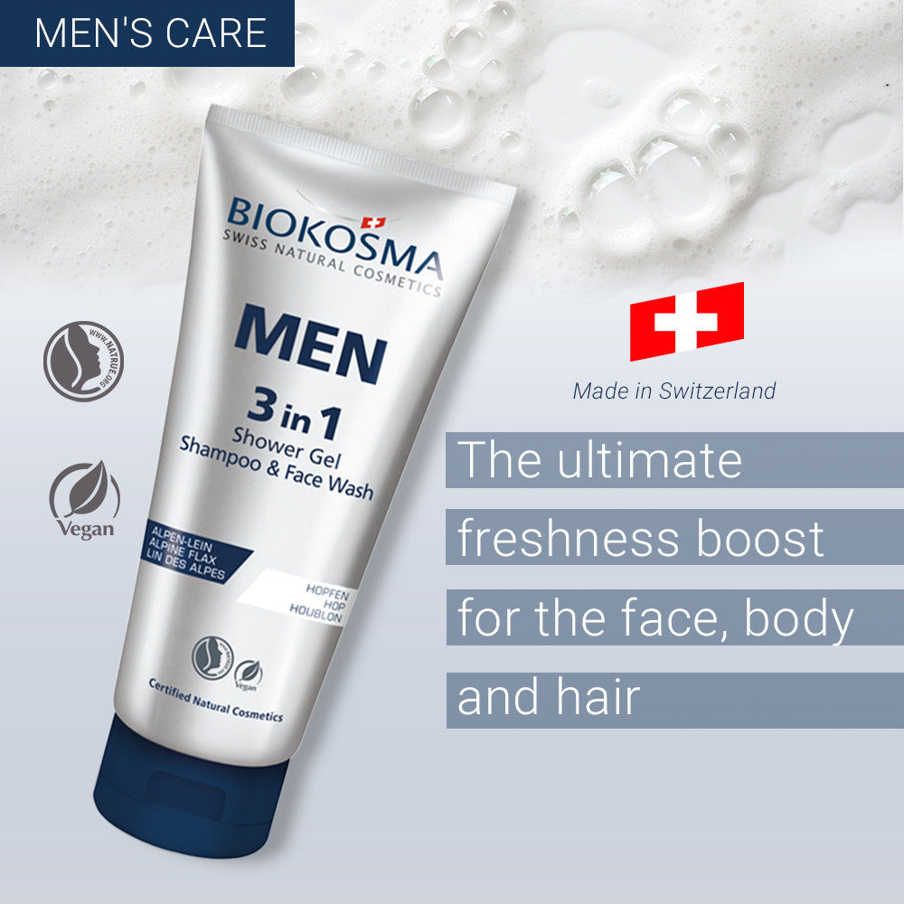 BIOKOSMA Men 3 in 1 shower gel & shampoo & face wash