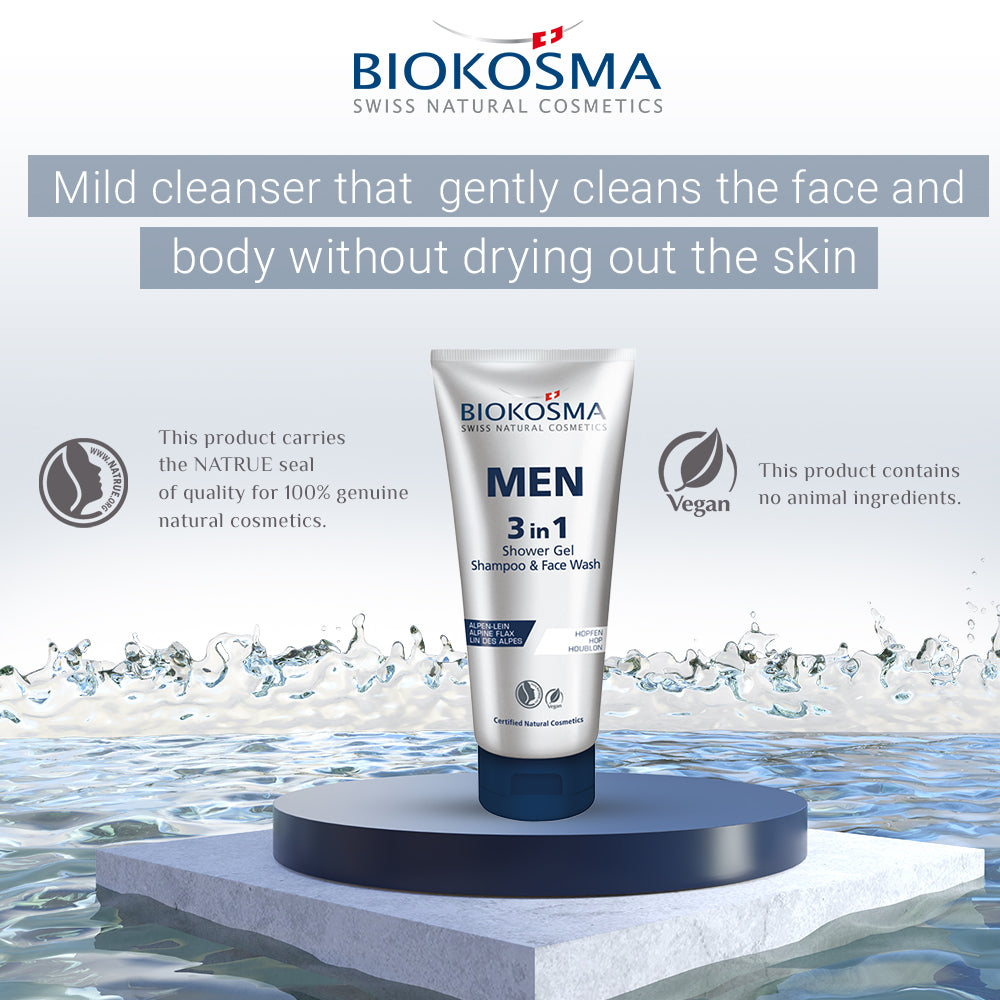 BIOKOSMA Men 3 in 1 shower gel & shampoo & face wash