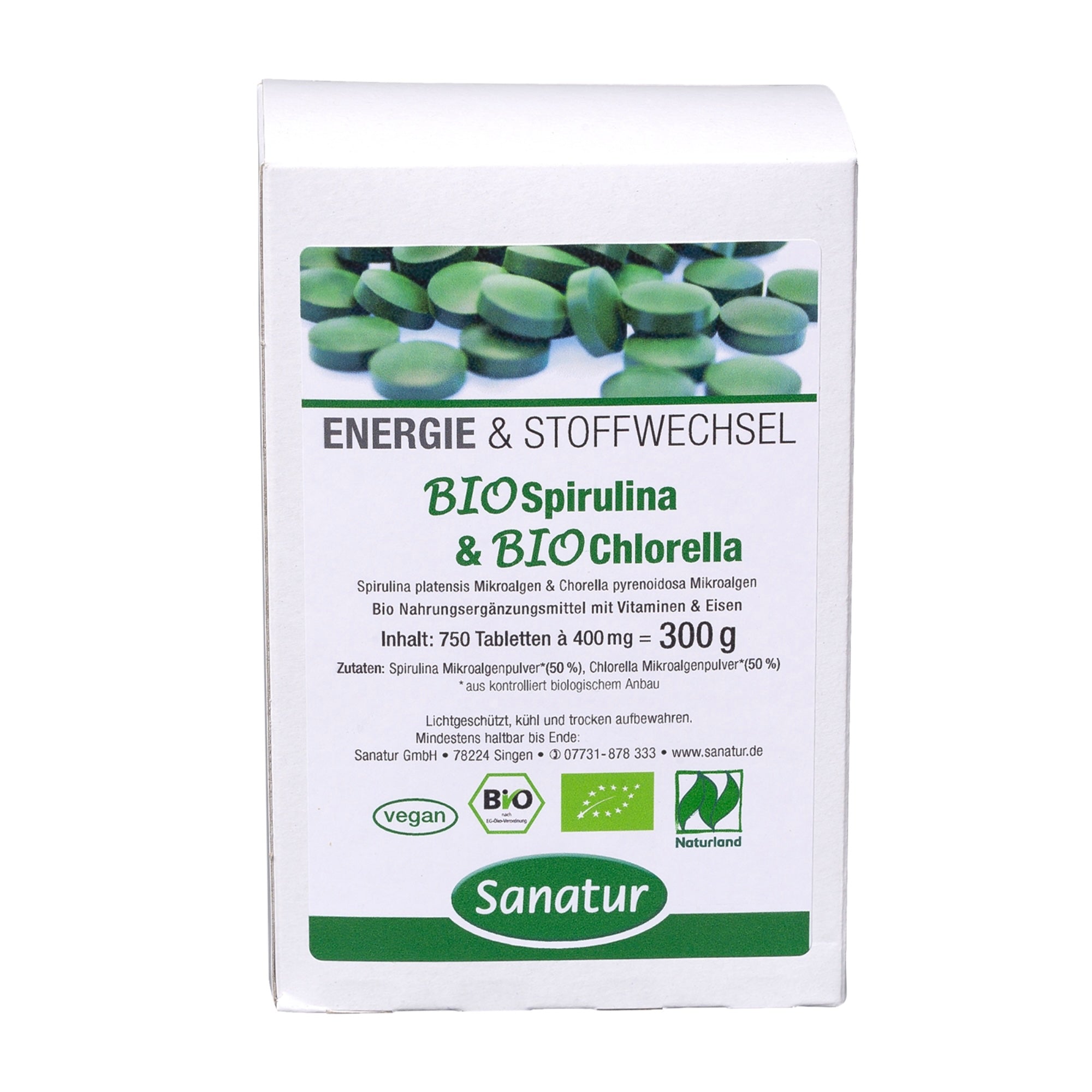 BioSpirulina & BioChlorella Sanatur Naturland approx. 750 tablets = 300 g