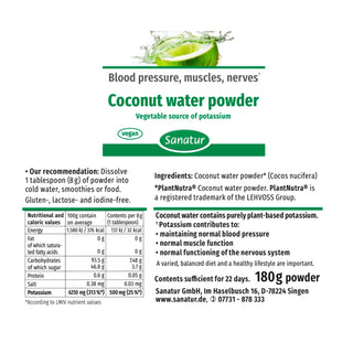 Coconut water powder BLOOD PRESSURE, NERVES, MUSCLES  Sanatur,  180 g Powder