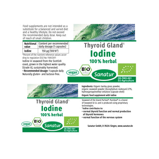 Iodine THYROID GLAND Sanatur 100 % BIO, vegetabel 60 capsules (33 g)