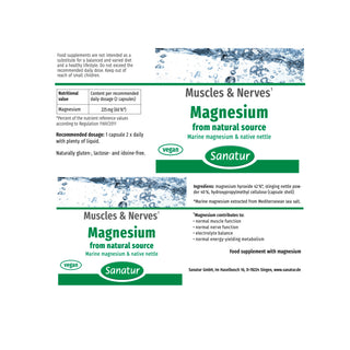 Magnesium, MUSCLES & NERVES,  capsules 180 capsules (99 g), Sanatur