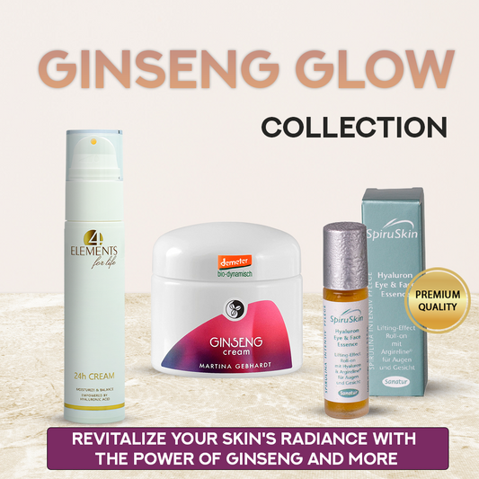 "Ginseng Glow Collection" Skincare Set – Ginseng Face Cream, 24h Hydrating Cream, and Hyaluronic Eye & Face Essence Roll-On