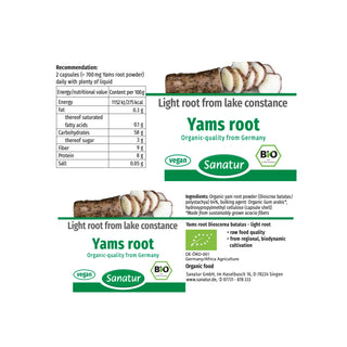 Yams root, ORGANIC, LIGHT ROOT FROM LAKE CONSTANCE, Sanatur 60 Capsules (33 g)