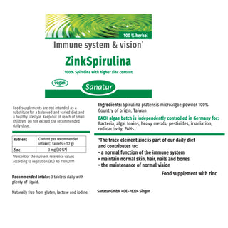 ZinkSpirulina, IMMUNE SYSTEM & VISION, Sanatur 250 tablets (100 g)