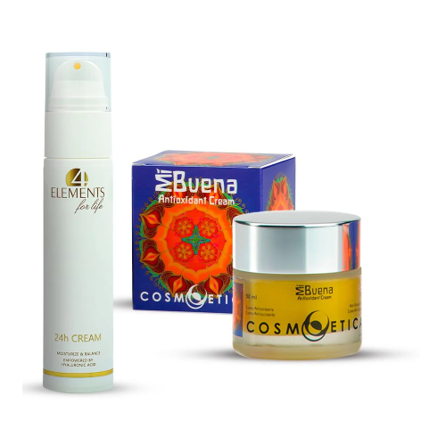 Pure Glow Set is an exquisite combination of two powerful skincare products designed to deliver radiant, healthy skin. The set includes the 24h Cream and the Cosmoetica MiBuena Antioxidant Cream