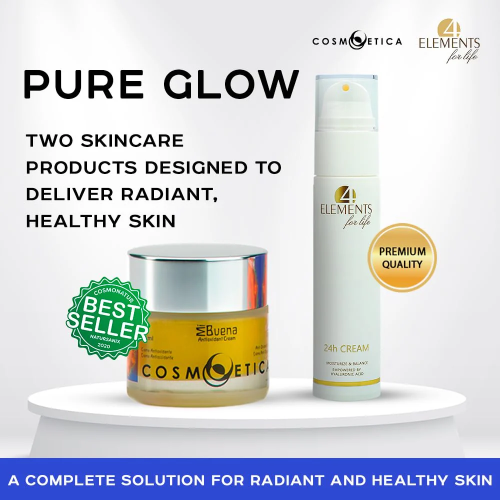 Pure Glow Set is an exquisite combination of two powerful skincare products designed to deliver radiant, healthy skin. The set includes the 24h Cream and the Cosmoetica MiBuena Antioxidant Cream