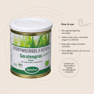 Sanatur organic barley grass powder serving and storage instructions