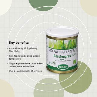 Sanatur organic barley grass powder fibre and dietary suitability information
