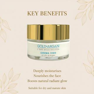 Gold Argan Face Cream key benefits: deeply moisturises, nourishes the face, and boosts natural radiant glow