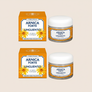 Two complete Arnica Forte Balm 50ml sets arranged vertically, each with box and jar