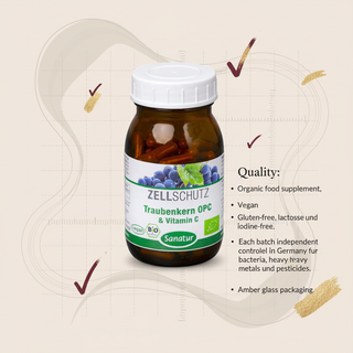Sanatur Grape Seed OPC and Vitamin C organic quality and testing information