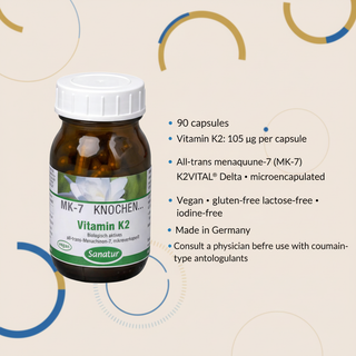 Sanatur Vitamin K2 MK-7 nutrient amount, product format and usage information