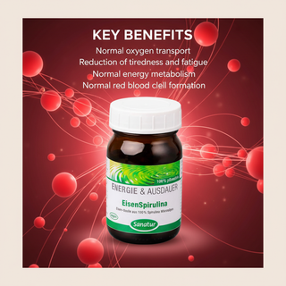 Sanatur IronSpirulina with key benefit wording and no tablet objects