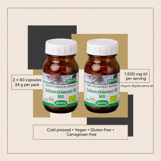 Sanatur organic black cumin oil bundle with concise product facts