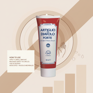 Natural Devil's Claw Cream how to use visual with application and massage instruction wording