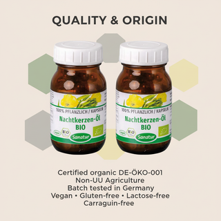 Sanatur Evening Primrose Oil product with organic quality information