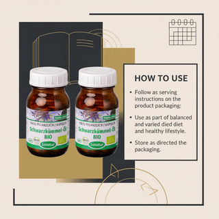 Sanatur organic black cumin oil bundle with label-based usage guidance