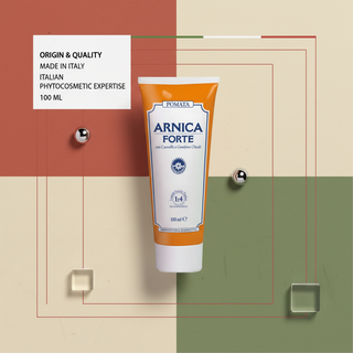 Arnica Forte Ointment origin and quality visual with Made in Italy and Italian phytocosmetic expertise wording