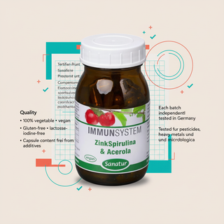 Sanatur ZincSpirulina and Acerola vegan quality and independent testing information