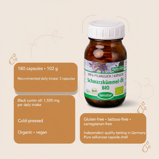 Sanatur Black Cumin Seed Oil pack size daily intake and quality information