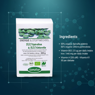 Sanatur BioSpirulina and BioChlorella organic microalgae nutrient information