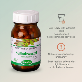Sanatur Licorice Root Extract product image with abstract water, daily routine and safety background