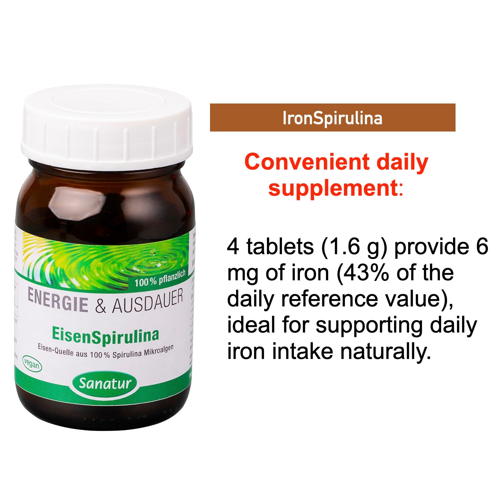 IronSpirulina ENERGY & ENDURANCE, Sanatur 250 tablets (100 g)