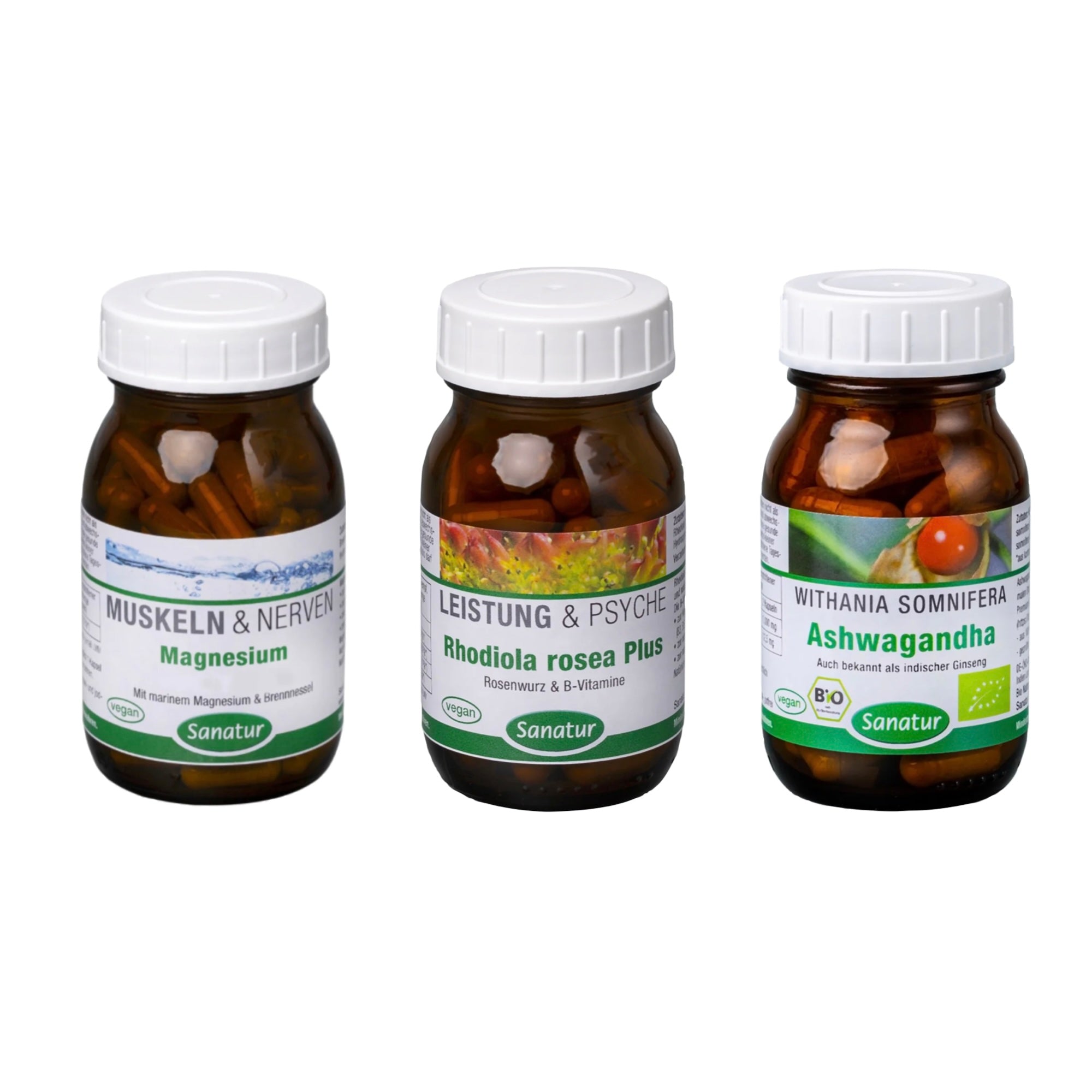 Fight Stress with Rhodiola rosea, Ashwagandha, Magnesium BIO, Sanatur set
